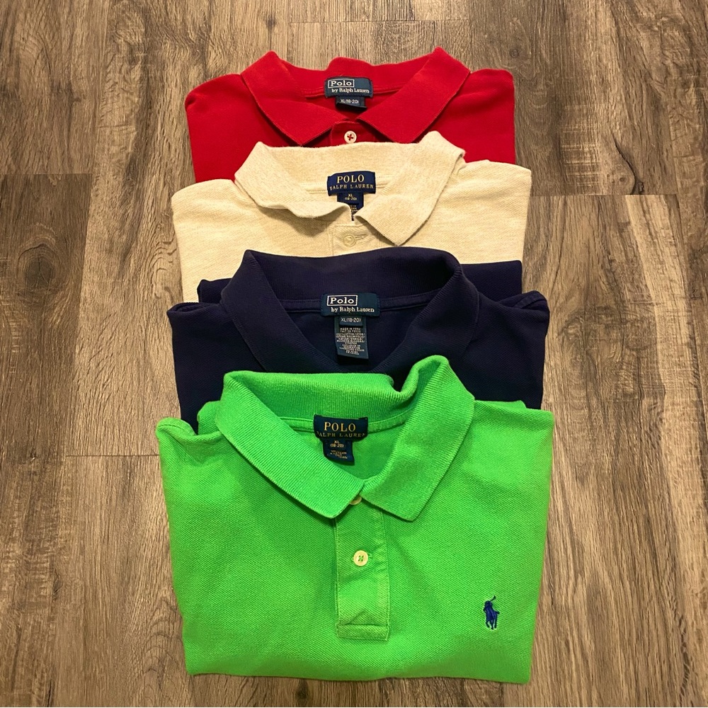 Lot of 4 Ralph Lauren Polo boys XL 18-20 short sleeved mesh collar shirts
